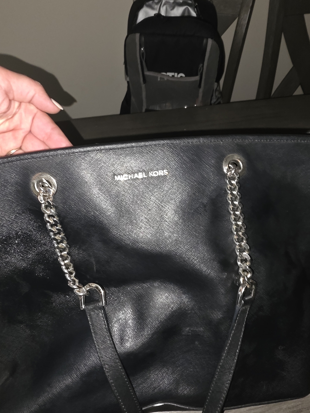 Michael Kors Black Leather Chain-Handle Tote - Picture 6 of 6